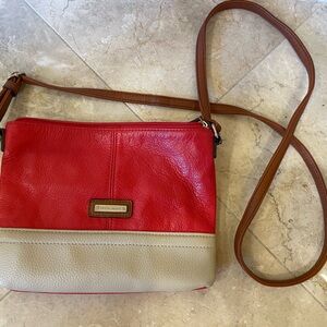 Tignanello Leather Red and Cream Crossbody bag-built-in wallet